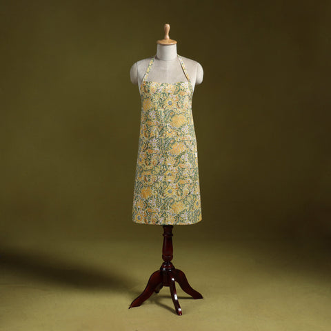 Sanganeri hand block print apron with pocket 01