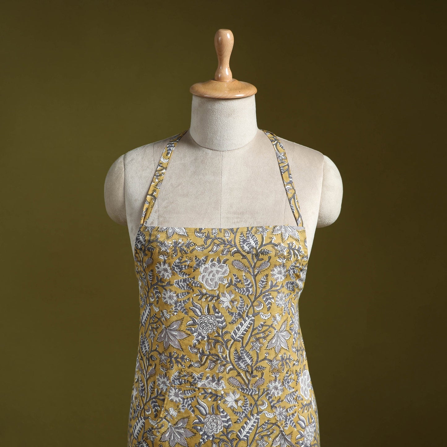 Yellow - sanganeri hand block print apron with pocket 10