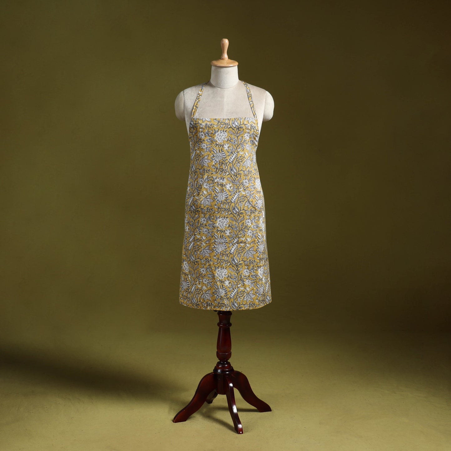 Yellow - sanganeri hand block print apron with pocket 10