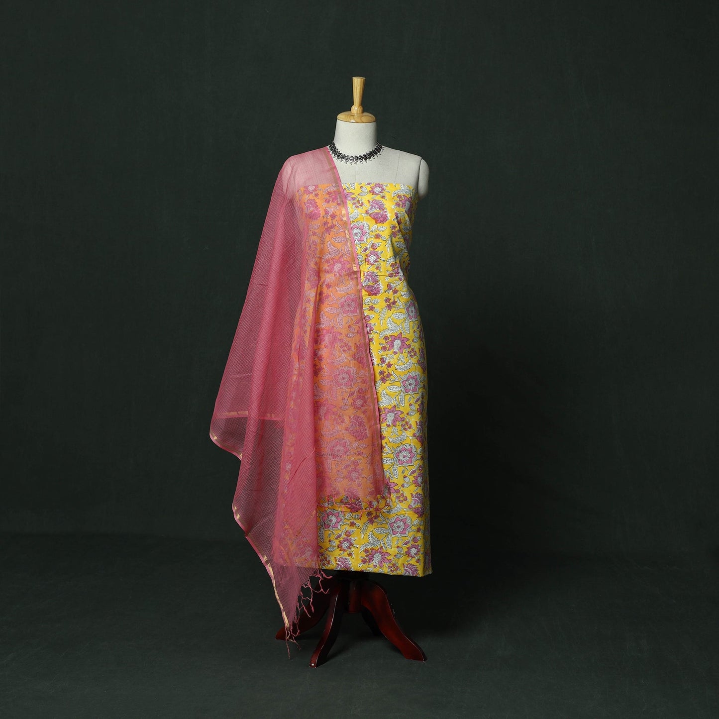 Sanganeri hand block print cotton 2pc unstitched dress