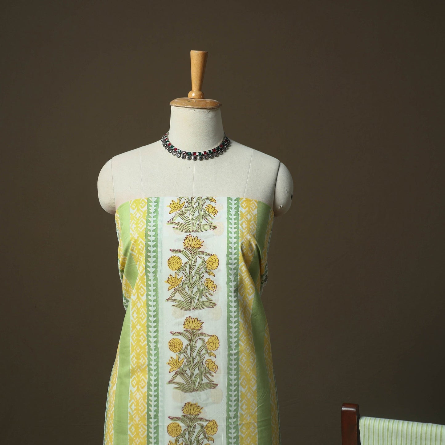 Sanganeri hand block print cotton 3pc unstitched dress