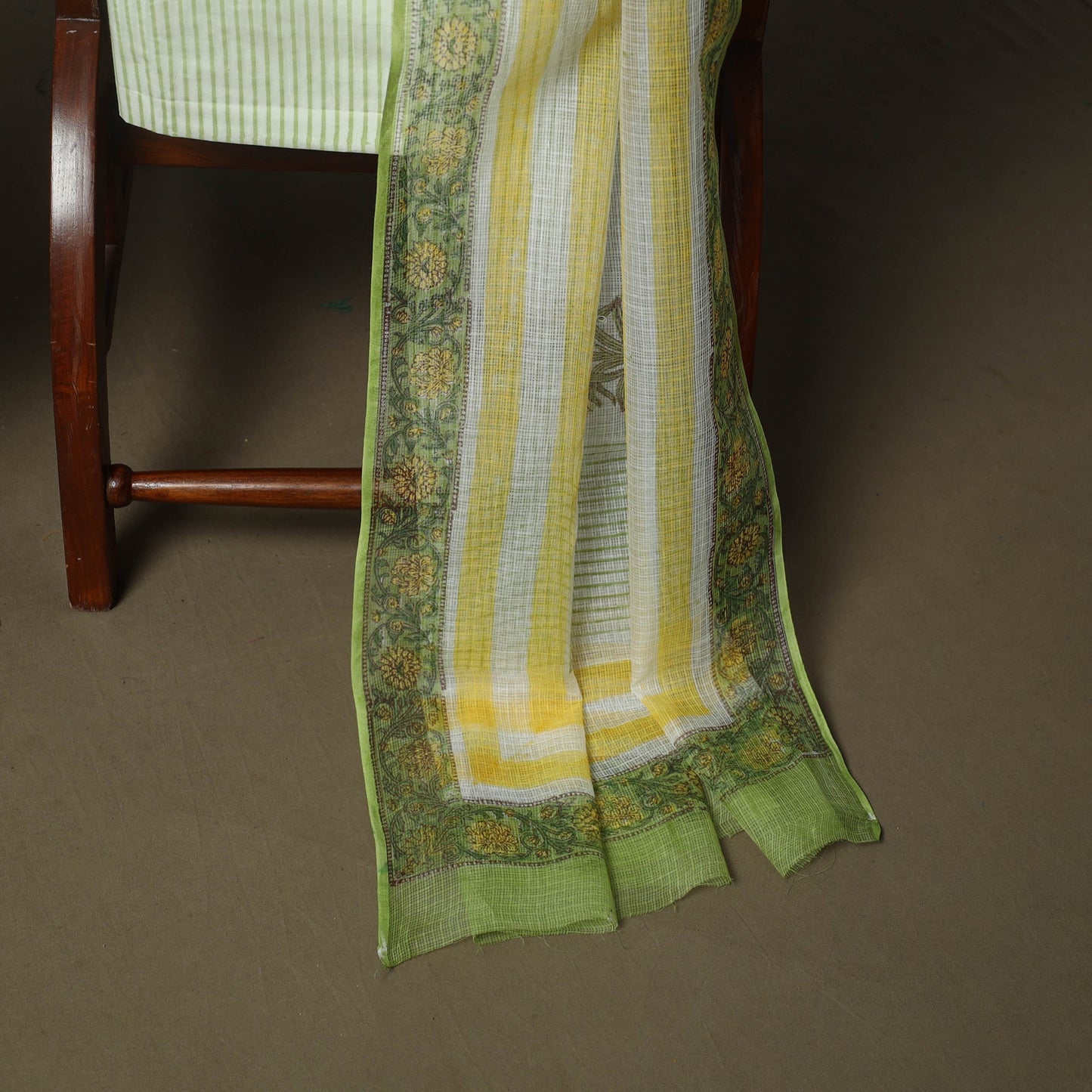Sanganeri hand block print cotton 3pc unstitched dress