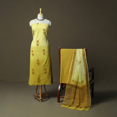 Sanganeri hand block print cotton 3pc unstitched dress