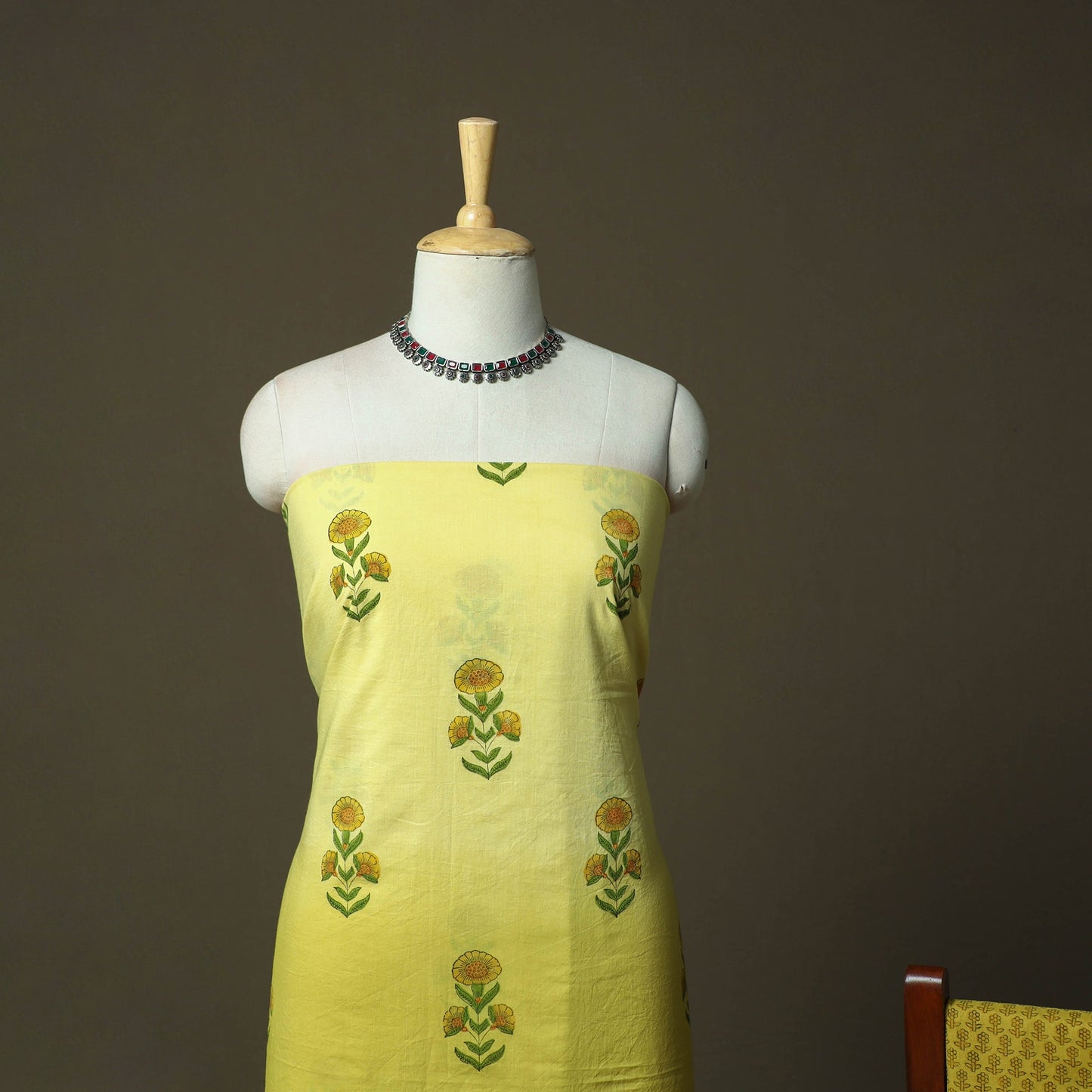 Sanganeri hand block print cotton 3pc unstitched dress