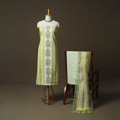 Sanganeri hand block print cotton 3pc unstitched dress