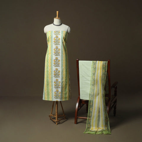 Sanganeri hand block print cotton 3pc unstitched dress