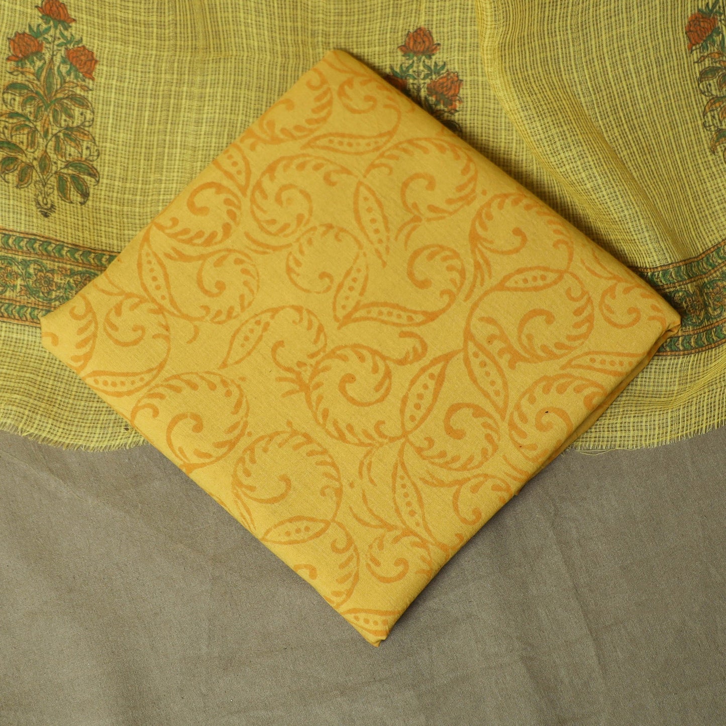 Sanganeri hand block print cotton 3pc unstitched dress