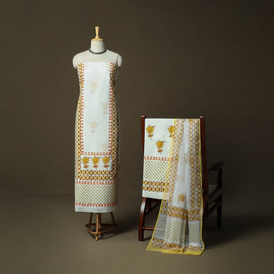 Sanganeri hand block print cotton 3pc unstitched dress