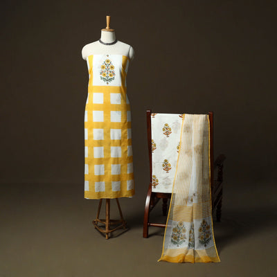 Sanganeri hand block print cotton 3pc unstitched dress