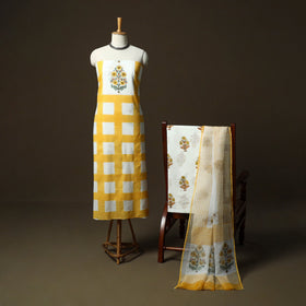 Sanganeri hand block print cotton 3pc unstitched dress