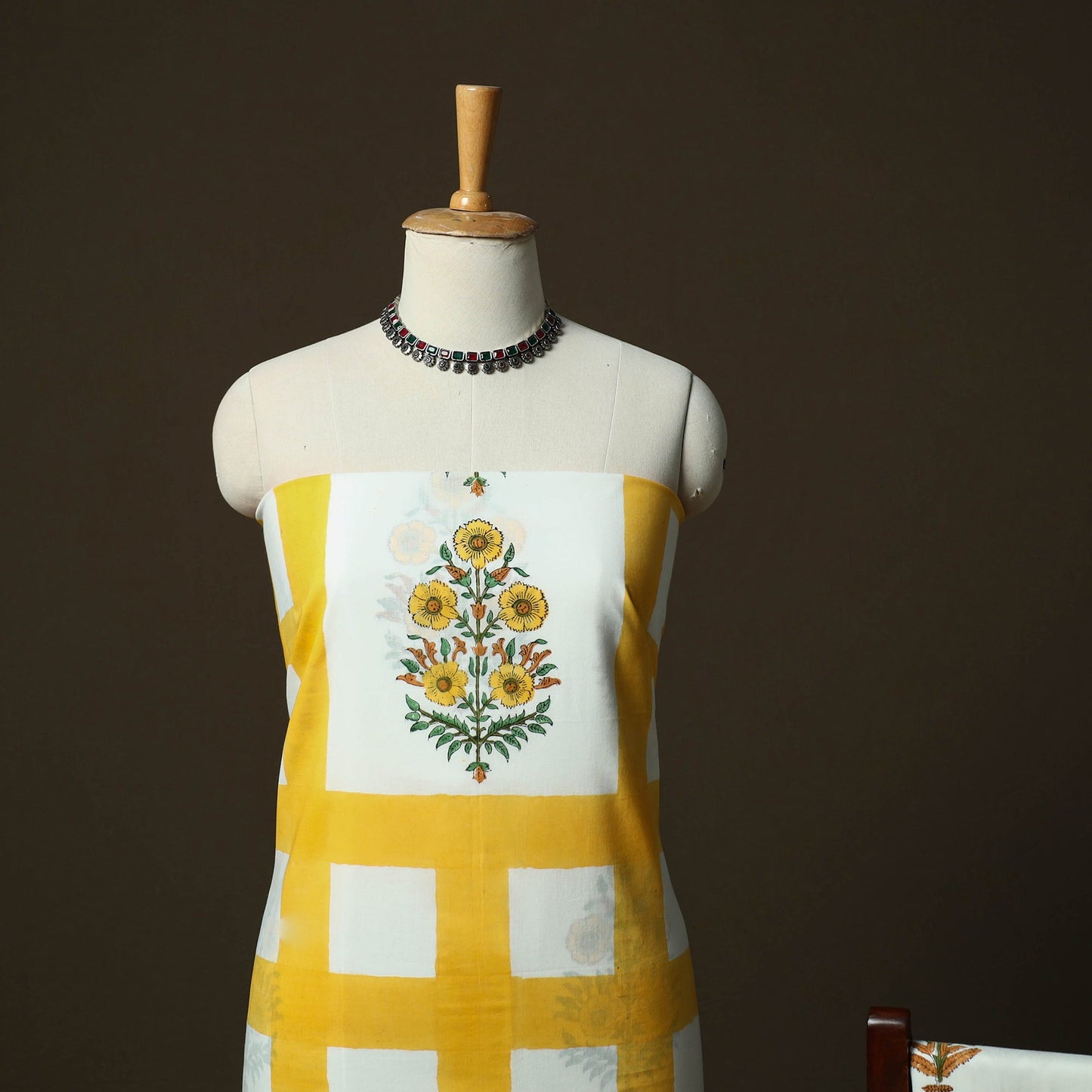Sanganeri hand block print cotton 3pc unstitched dress