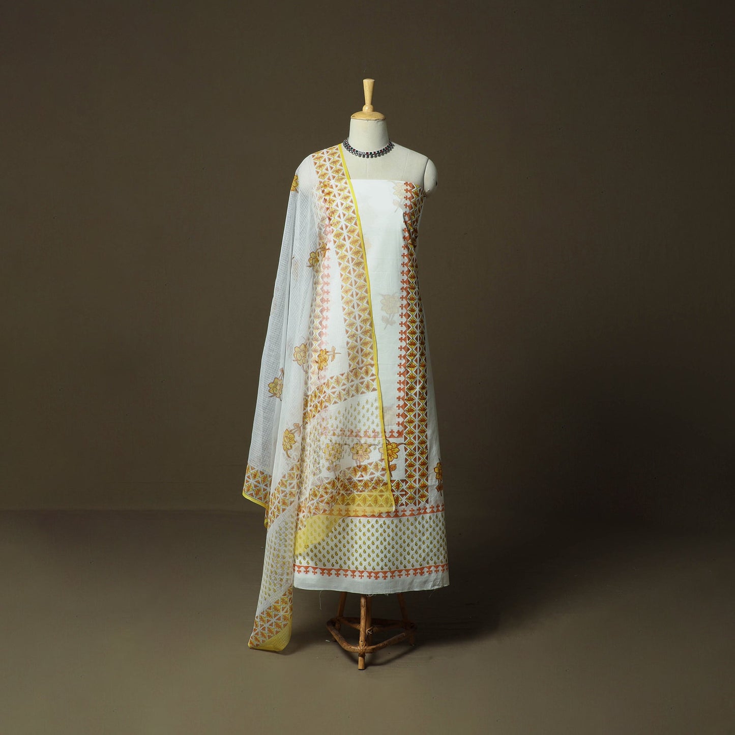Sanganeri hand block print cotton 3pc unstitched dress