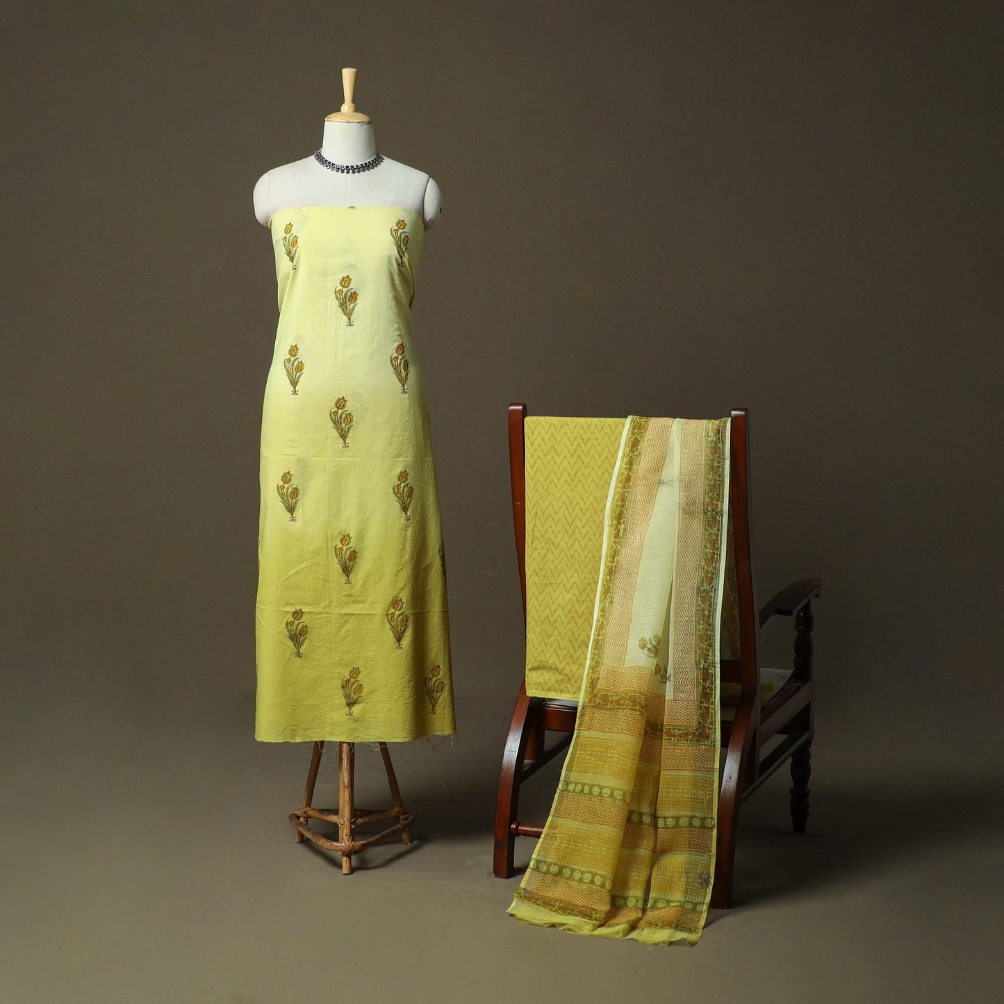 Sanganeri hand block print cotton 3pc unstitched dress