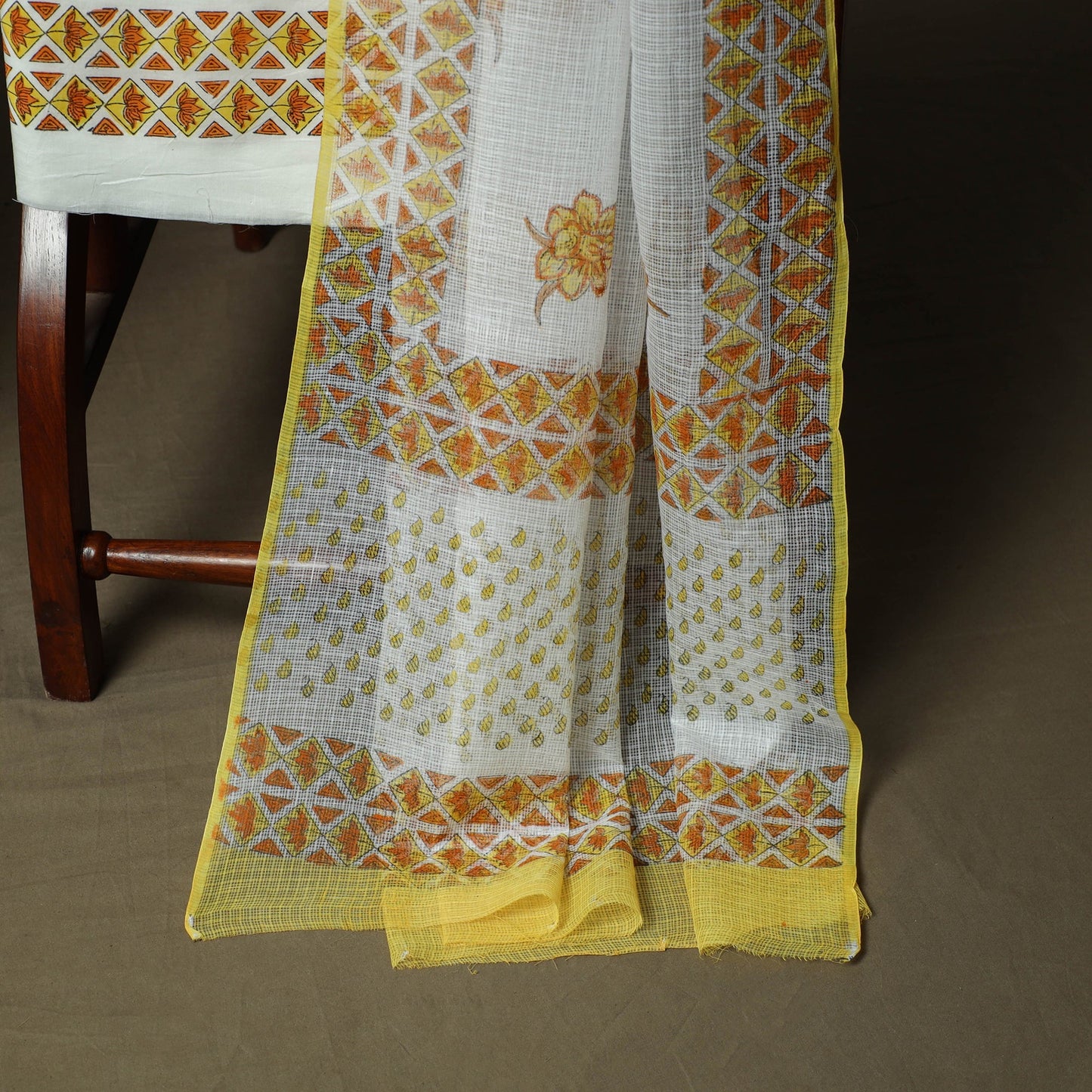 Sanganeri hand block print cotton 3pc unstitched dress