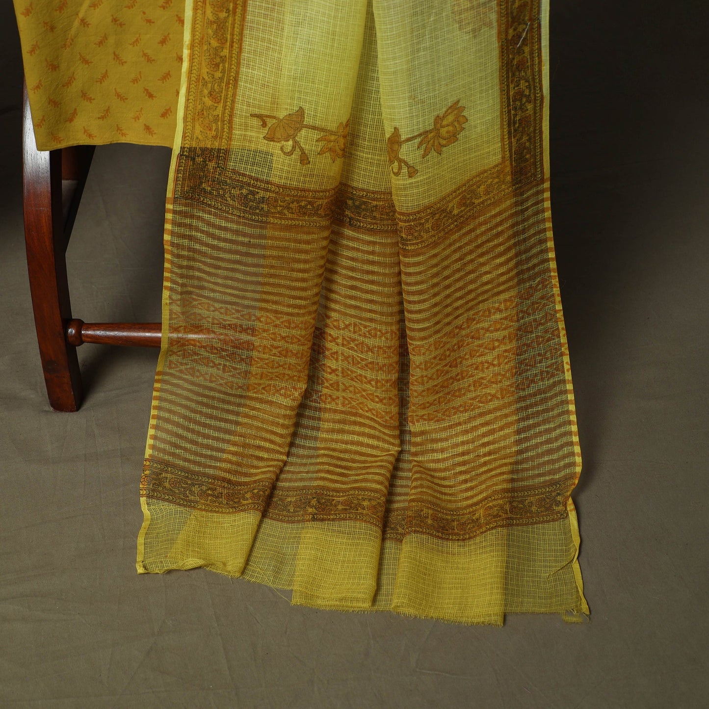 Sanganeri hand block print cotton 3pc unstitched dress