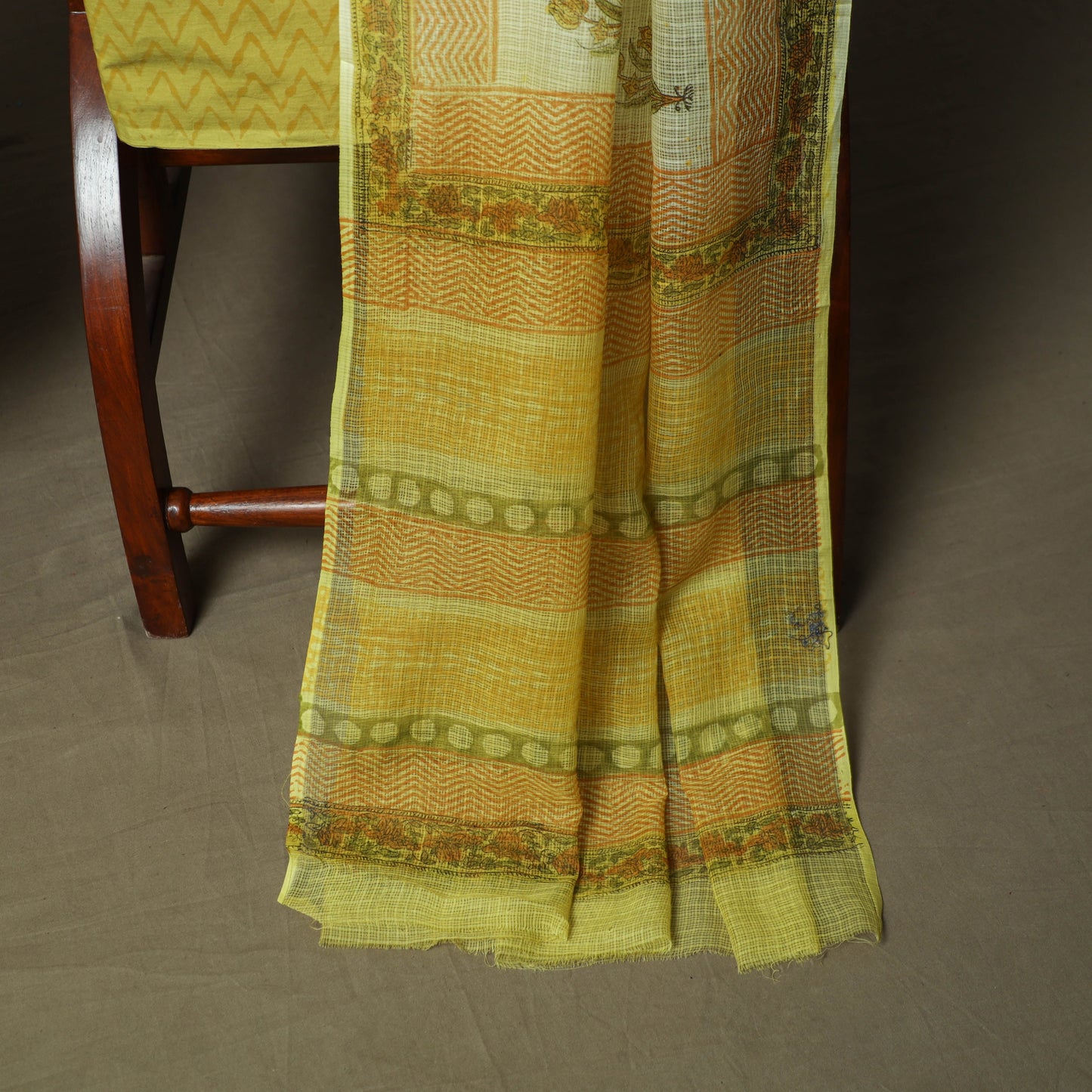Sanganeri hand block print cotton 3pc unstitched dress