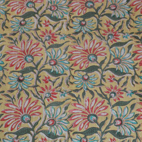 Yellow Sanganeri Block Print Handloom Pure Wool Fabric 