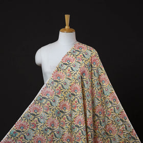 Yellow Sanganeri Block Print Handloom Pure Wool Fabric 