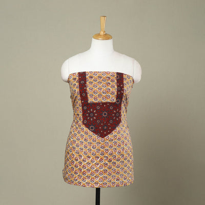 Buy Yellow Sanganeri Print Patchwork Cotton Kurta Material 