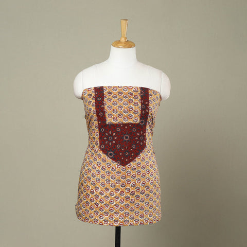 Buy Yellow Sanganeri Print Patchwork Cotton Kurta Material 
