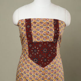 Buy Yellow Sanganeri Print Patchwork Cotton Kurta Material 