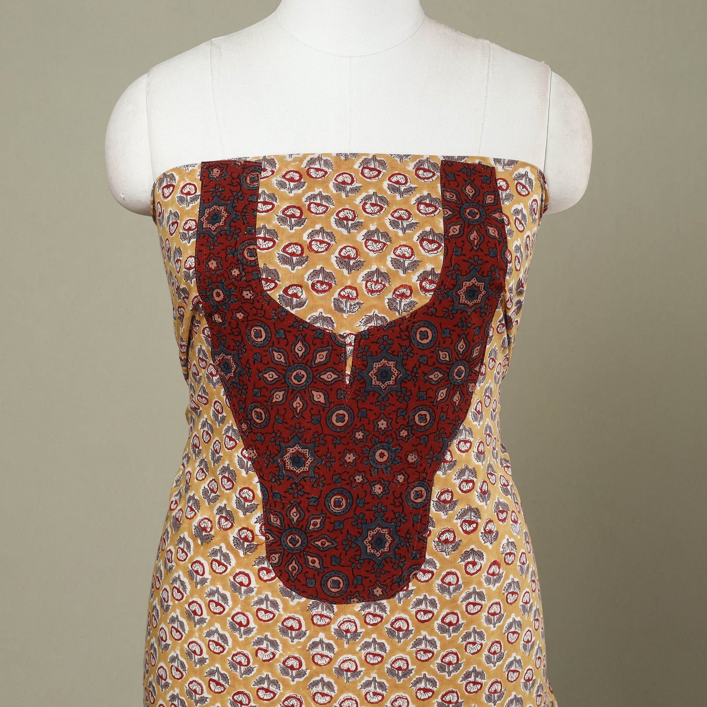 Yellow - sanganeri patchwork cotton unstitched kurta