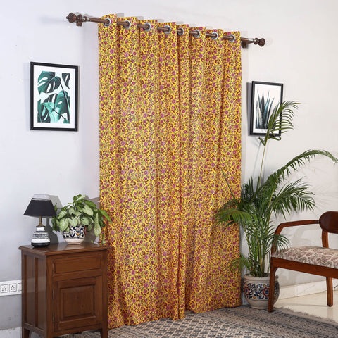 Yellow - sanganeri printed cotton door curtain (7 x 3 feet)