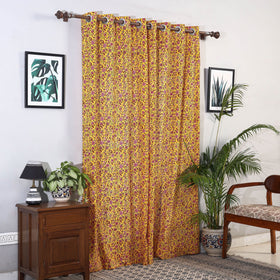 Yellow - sanganeri printed cotton door curtain (7 x 3 feet)