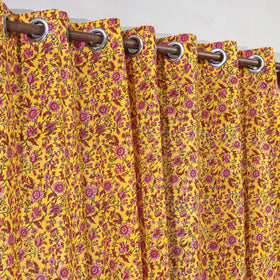Yellow - sanganeri printed cotton door curtain (7 x 3 feet)