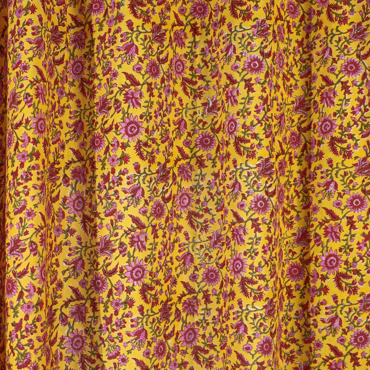 Yellow - sanganeri printed cotton door curtain (7 x 3 feet)