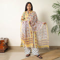  Sanganeri Block Printed Cotton Kurta with Palazzo & Dupatta Set 03 Online at iTokri.com
