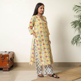  Sanganeri Block Printed Cotton Kurta with Palazzo & Dupatta Set 03 Online at iTokri.com