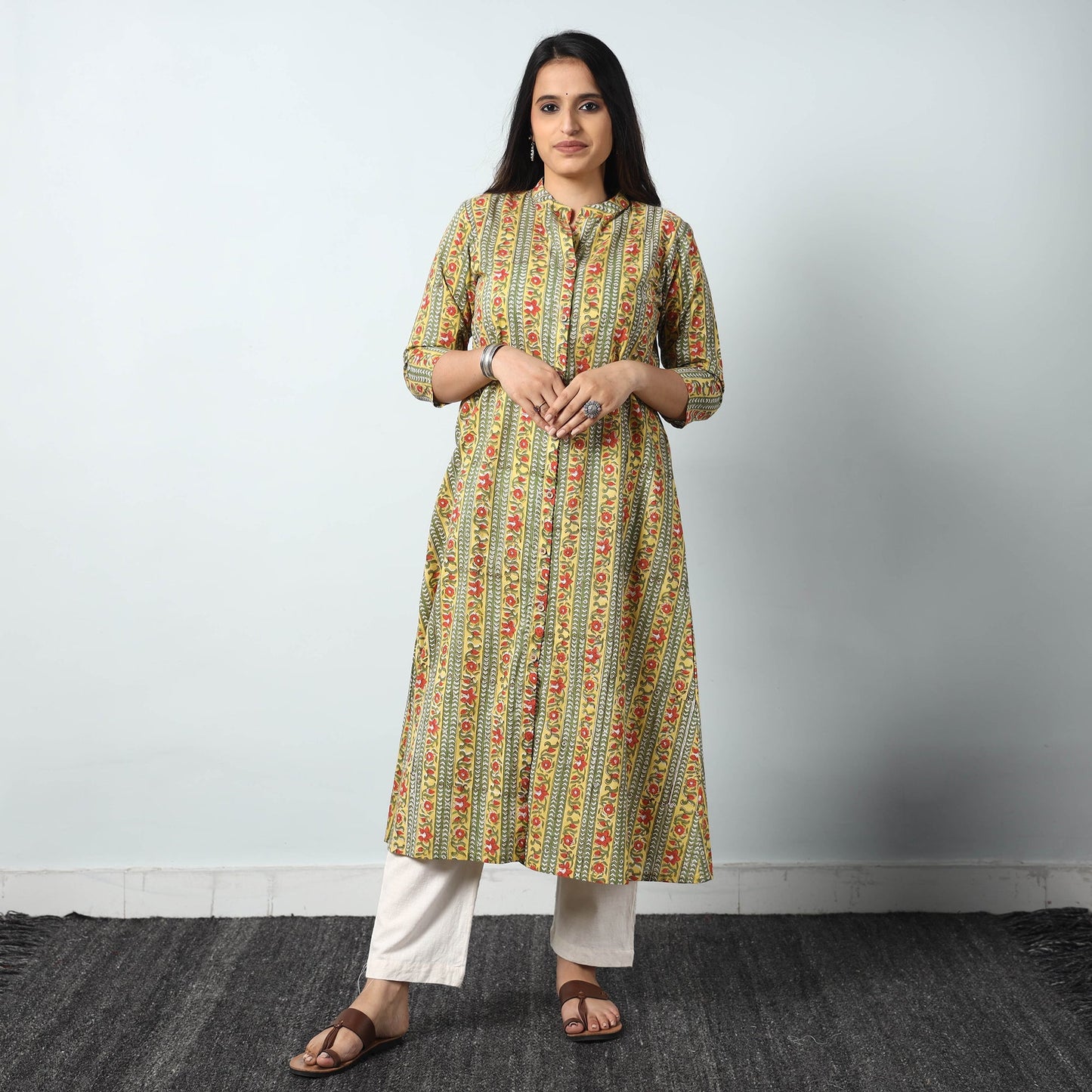 Buy Sanganeri Block Printed Cotton Long Kurta for Women