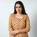 Yellow - Sanganeri Block Printed Cotton A-Line Long Kurta