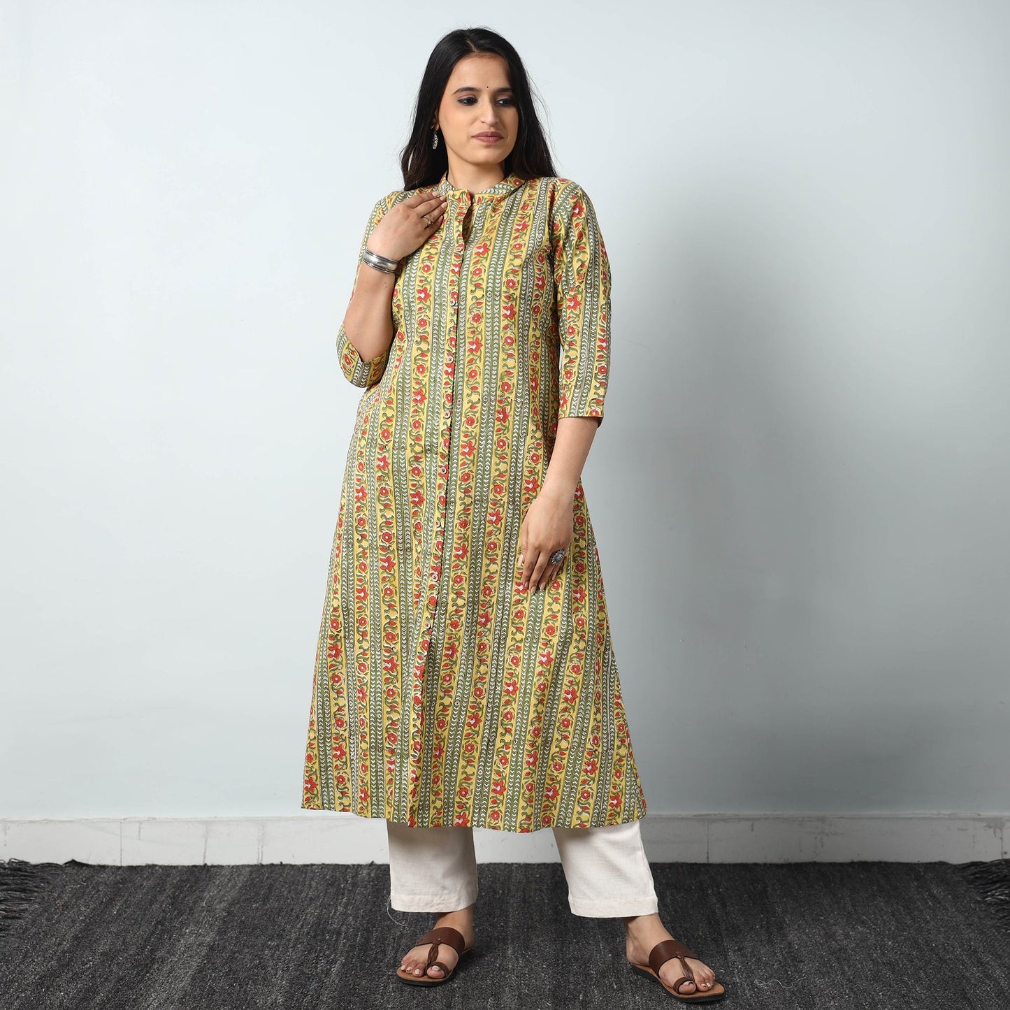 Buy Sanganeri Block Printed Cotton Long Kurta for Women