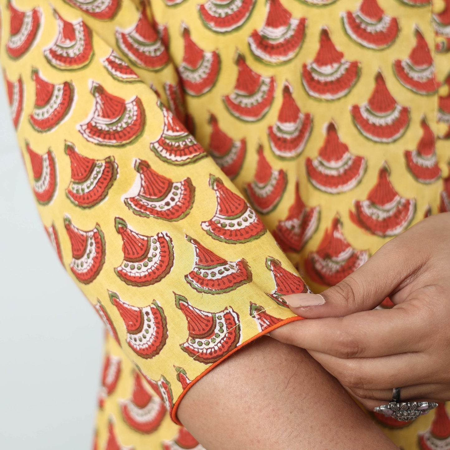 Yellow - Sanganeri Block Printed Cotton A-Line Long Kurta