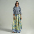 Yellow Sanganeri Block Printed Cotton Long Skirt 
