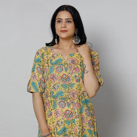  Sanganeri Block Printed Cotton Long Straight Kurta 