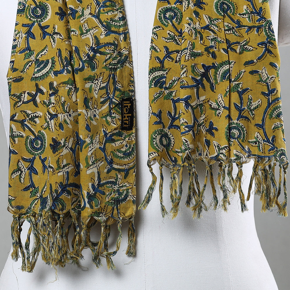  Sanganeri Block Printed Cotton Stole with Tassels 