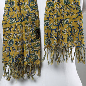  Sanganeri Block Printed Cotton Stole with Tassels 