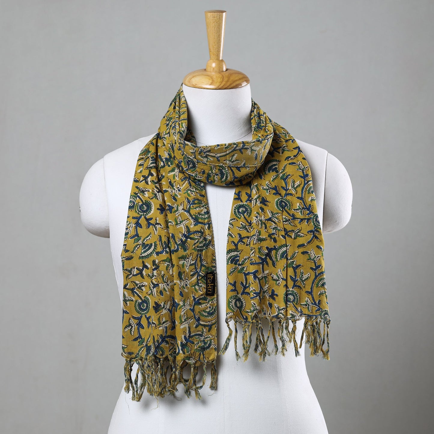  Sanganeri Block Printed Cotton Stole with Tassels 