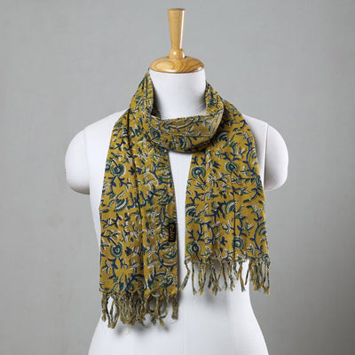  Sanganeri Block Printed Cotton Stole with Tassels 