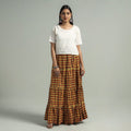 Yellow Sanganeri Block Printed Tiered Cotton Long Skirt