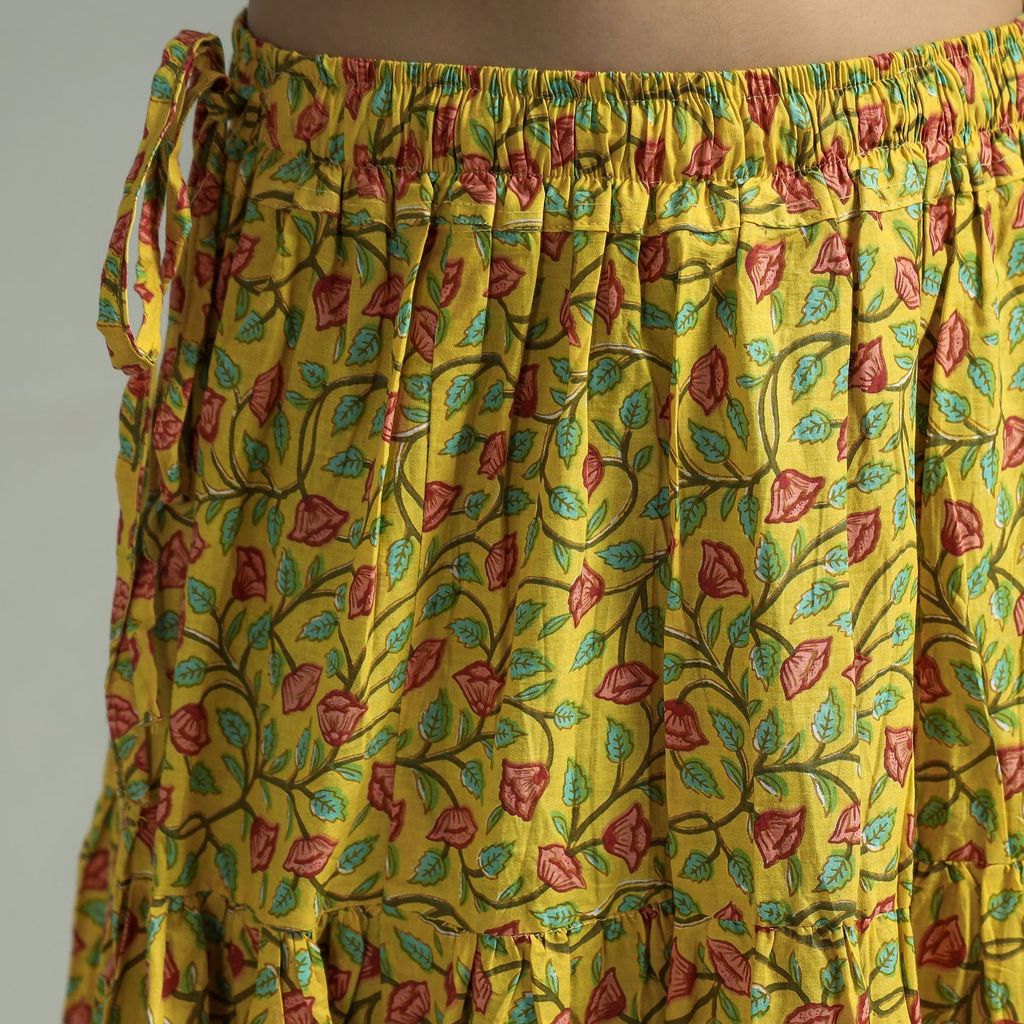 Sanganeri Block Printed Tiered Cotton Long Skirt