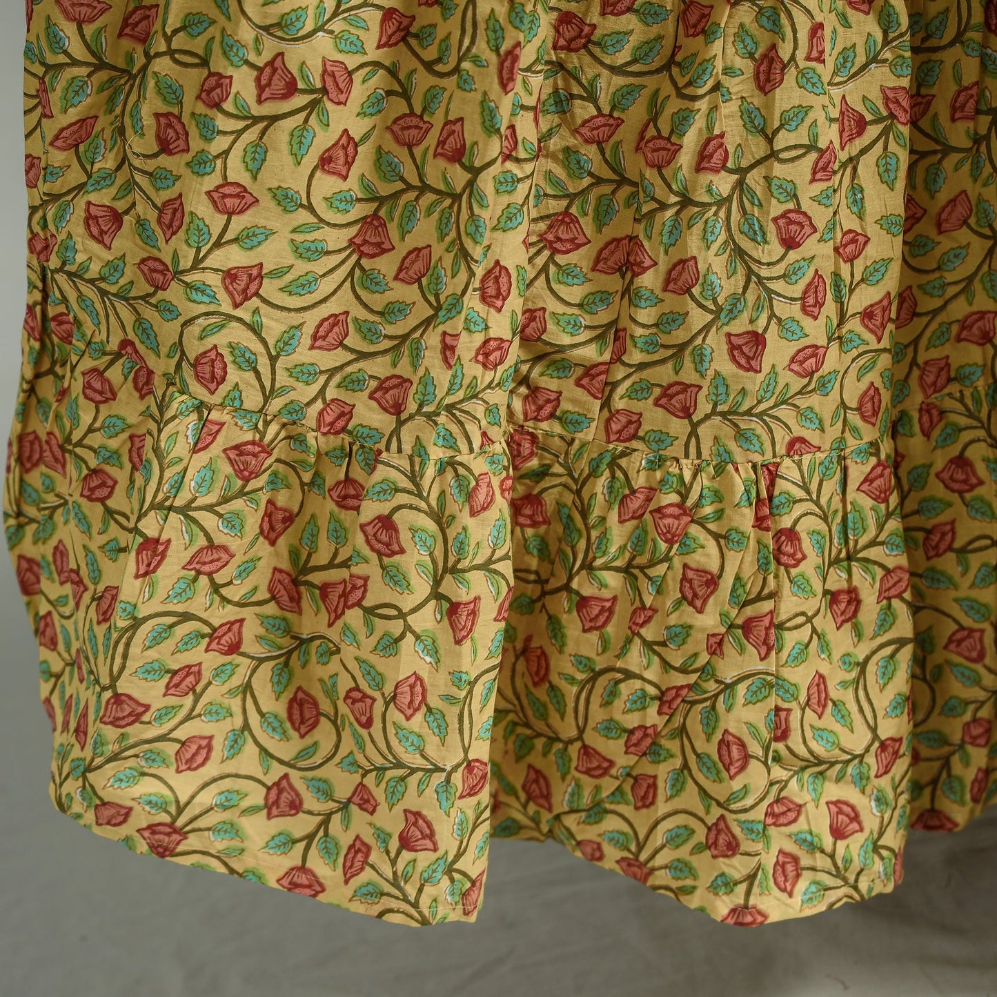 Yellow - sanganeri printed tiered cotton long skirt