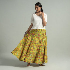 Sanganeri Block Printed Tiered Cotton Long Skirt