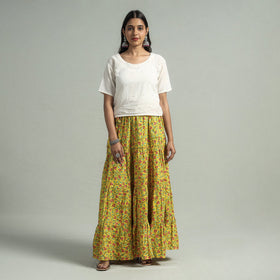 Sanganeri Block Printed Tiered Cotton Long Skirt