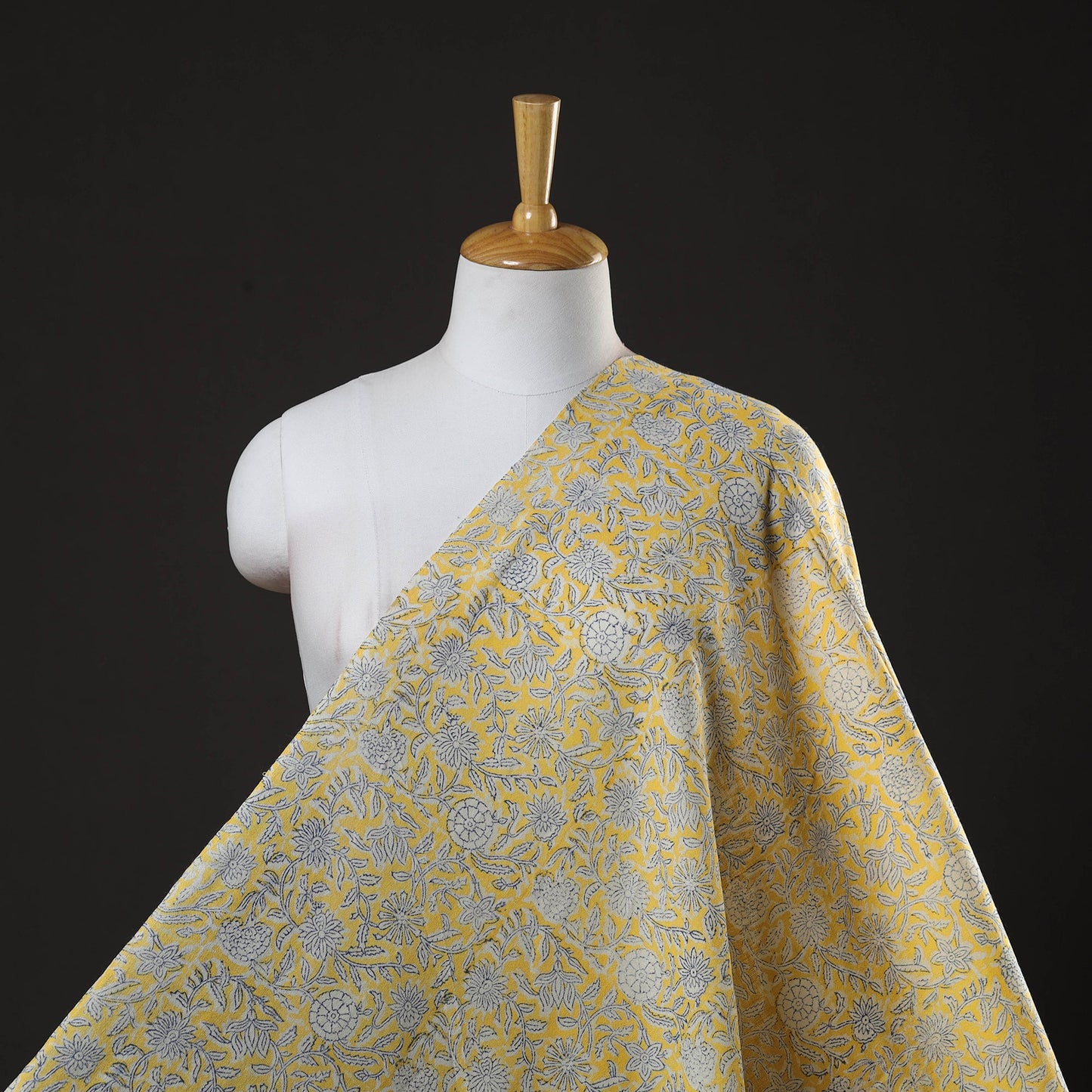  Yellow Sanganeri Block Print Pure Wool Fabric 