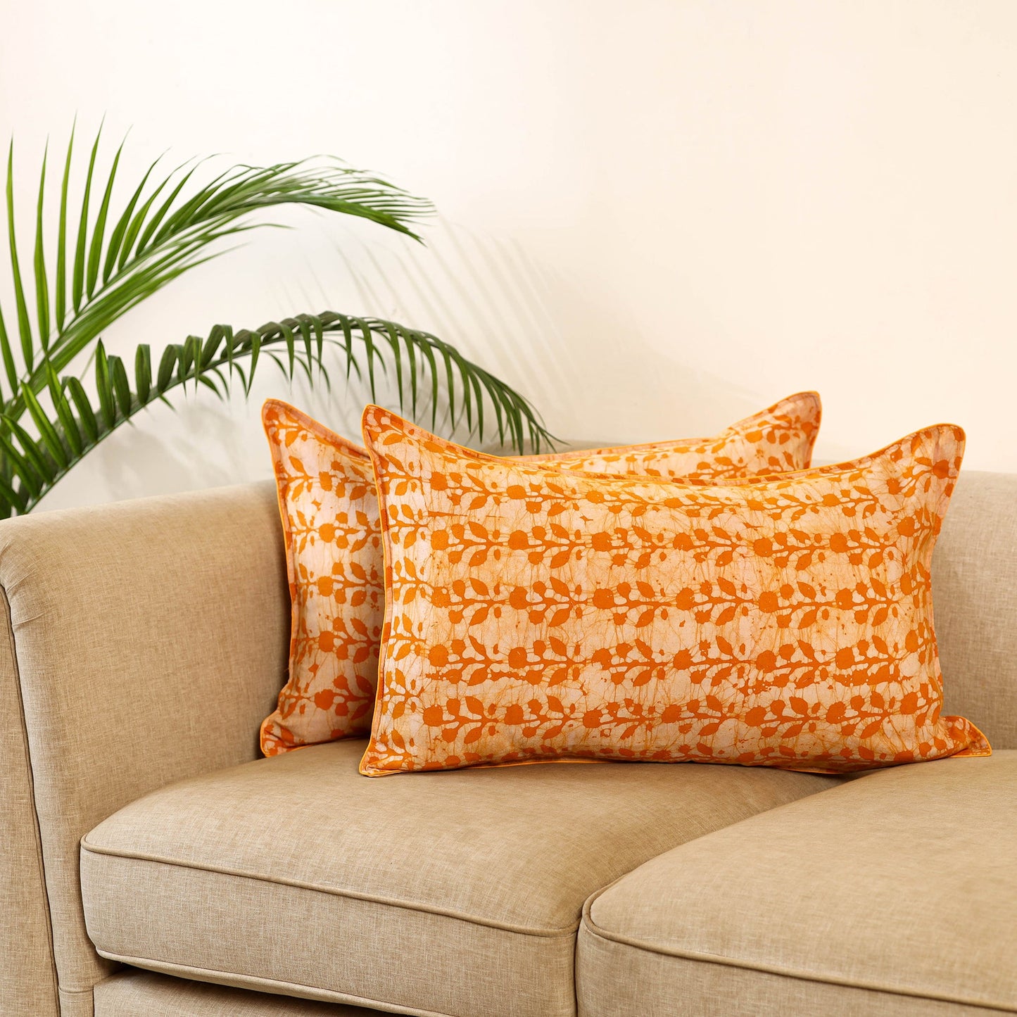 Yellow - set of 2 hand batik cotton pillow covers 05