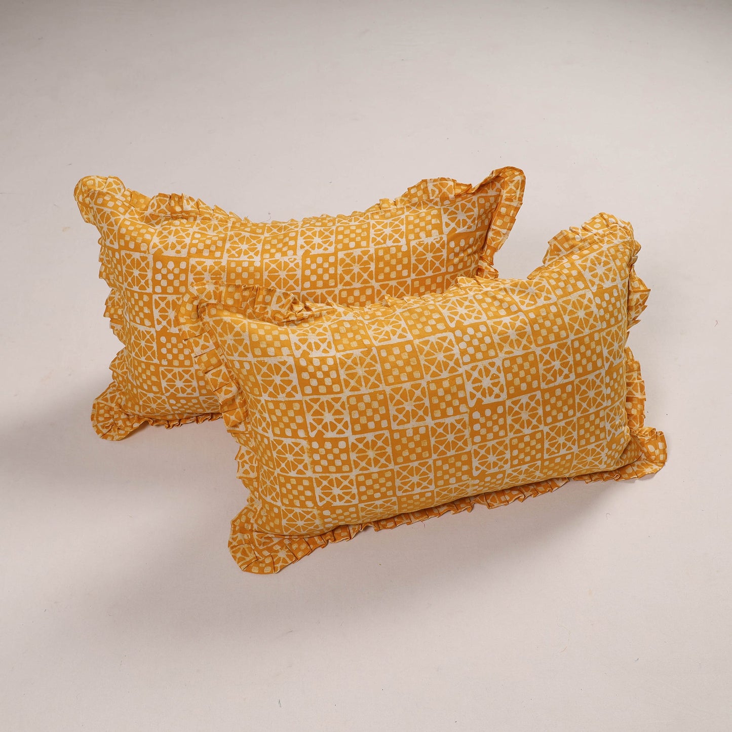 Yellow - set of 2 handcrafted cotton frill pillow covers 08